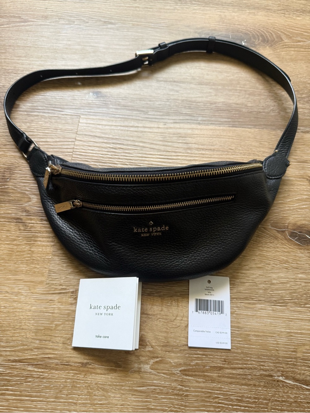 kate spade Black Pebbled Leather Mini Belt Bag with Gold Hardware